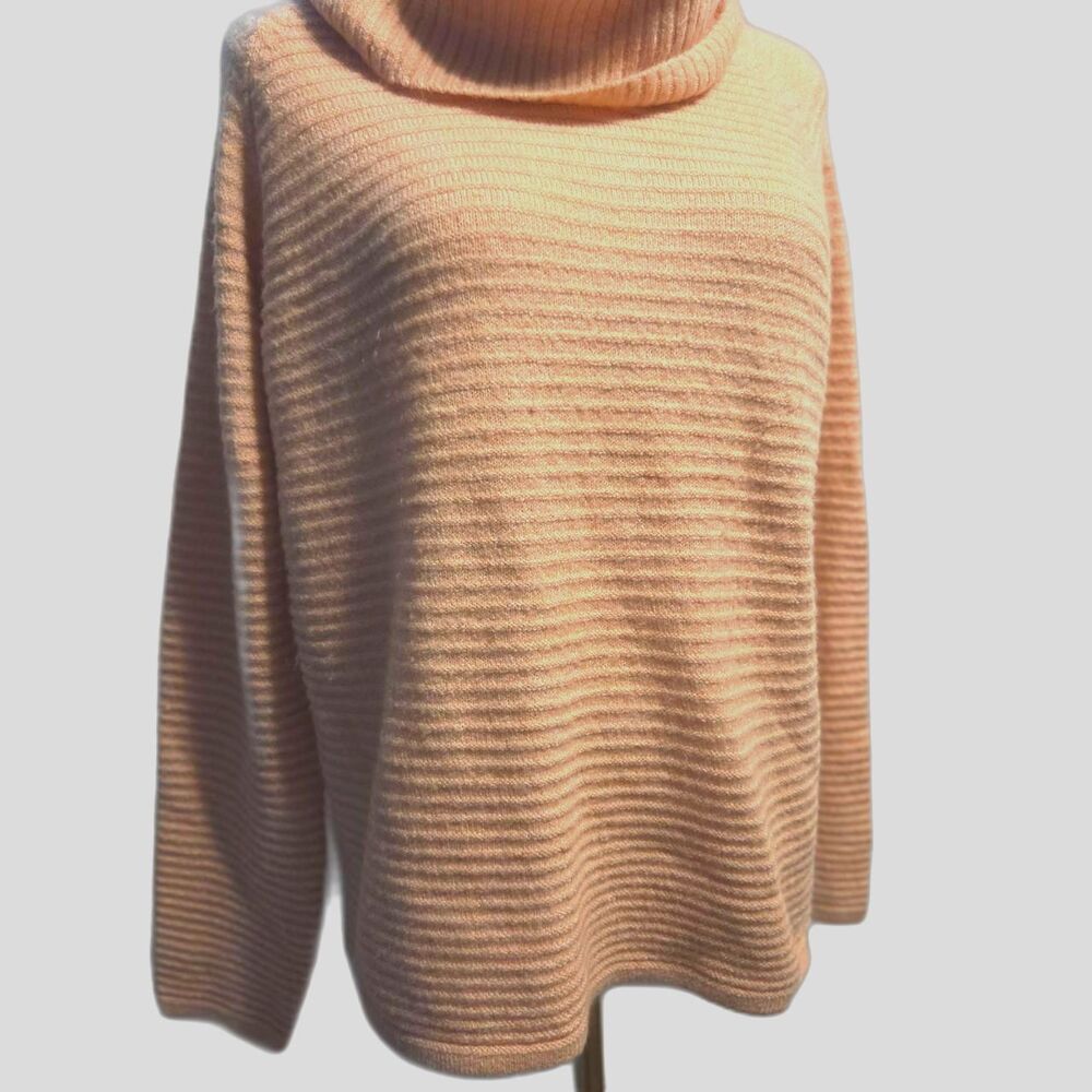 New Directions horizontal ribbed cowl-neck pullover sweater